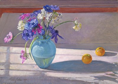 Anémones et un vase en verre bleu, 1994 - Timothy Easton